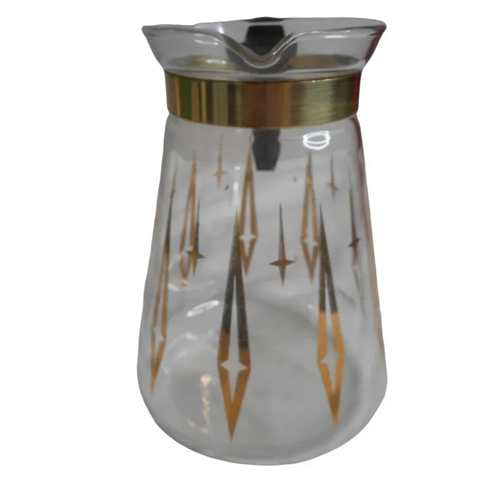 Vintage MCM Pyrex Atomic Gold Coffee Tea Juice Pitcher Carafe Estate Find - Picture 3 of 7